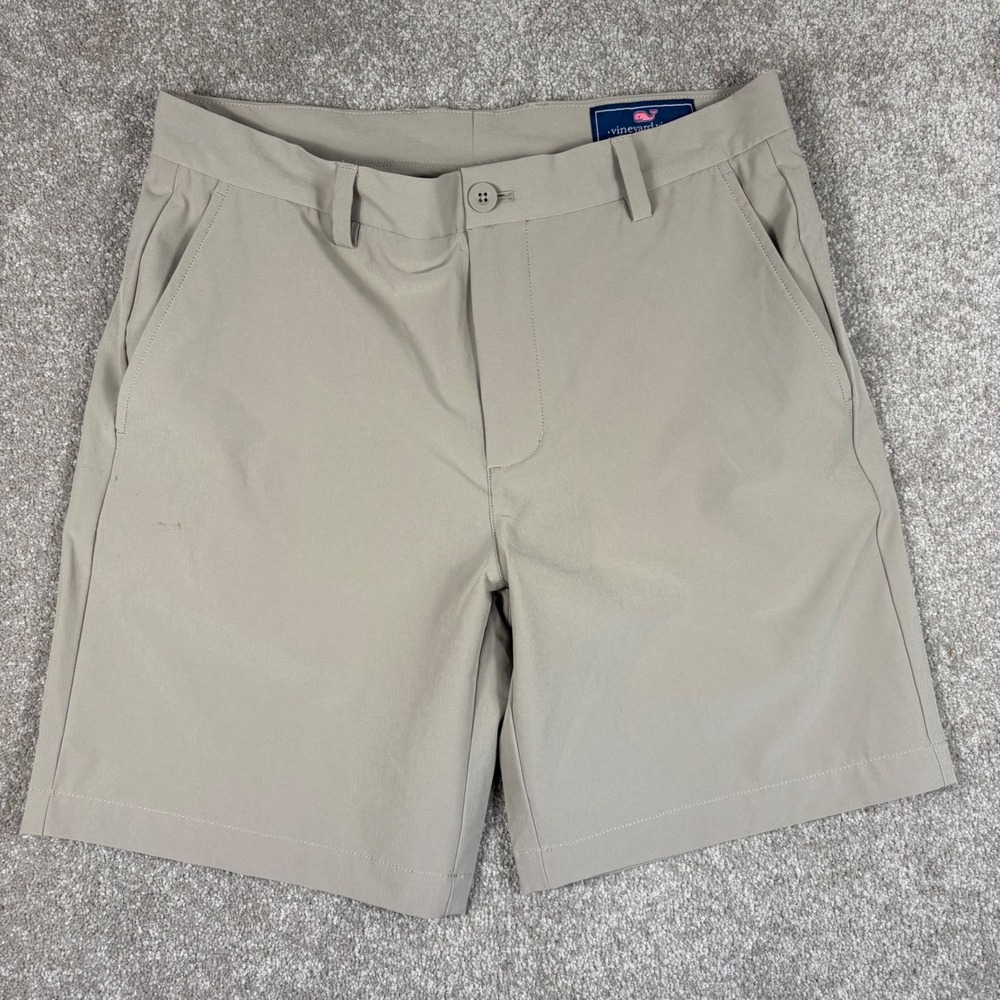 Vineyard Vines Mens Performance Shorts Khaki Tan Size 32 Golf Stretch 8.5 Inseam